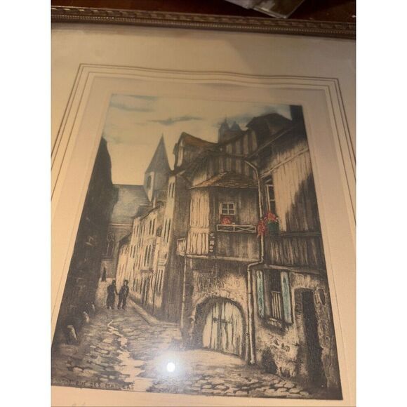 Antique Framed Signed Print SAINT-VIVIEN VU DE LA RUE DU MATELAS Rouen France - Picture 5 of 11